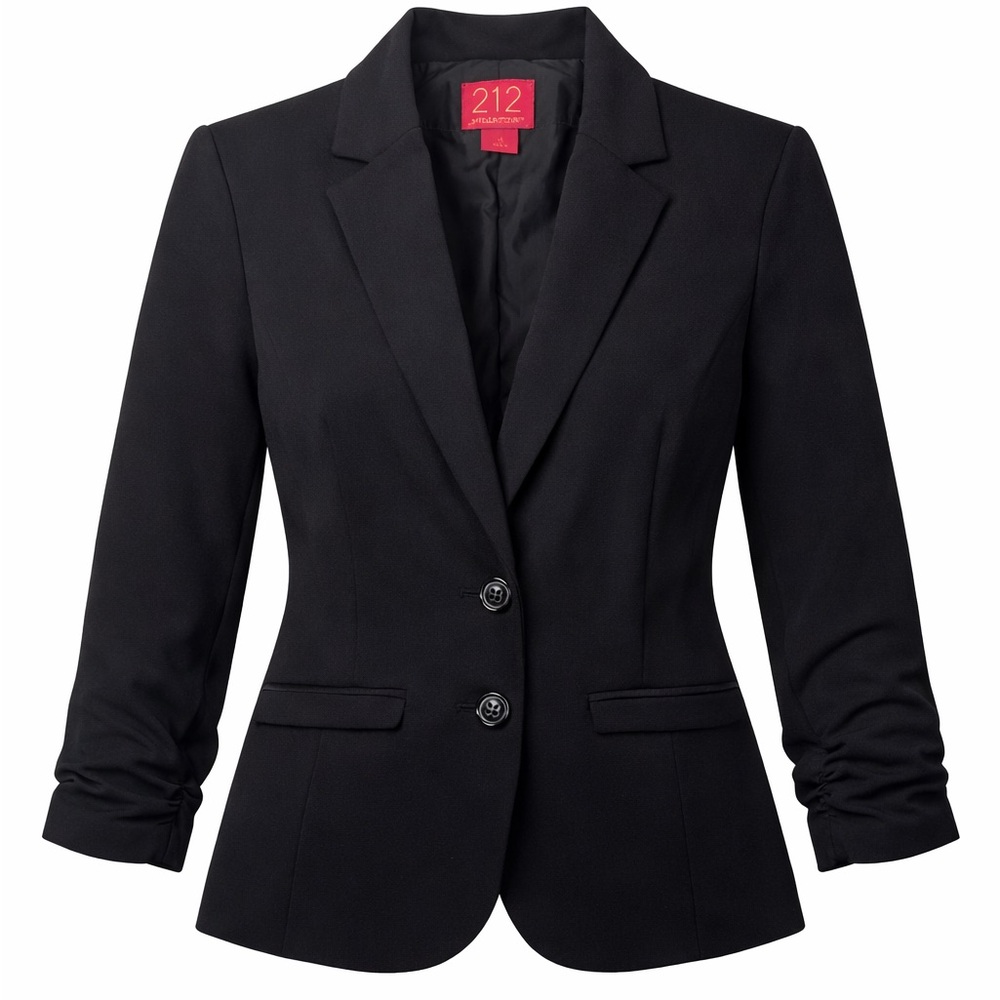 212 Collection Women Black Tailored Blazer 2 Button Size 4 Classic Career Jacket